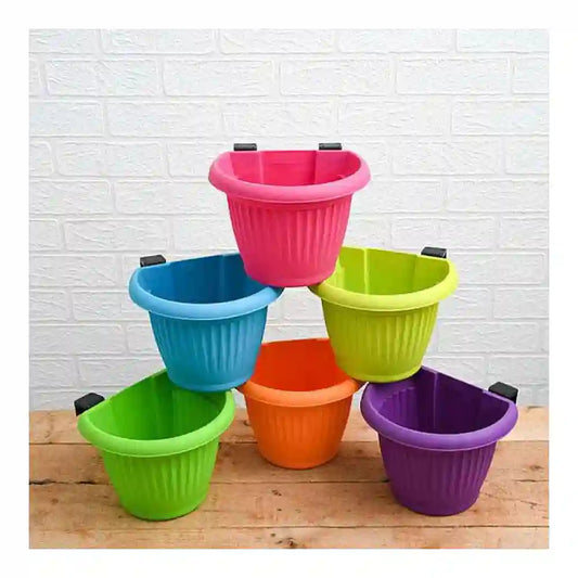 Nurserylive 7.9 Inch Bello Railing D Shape Plastic Planters (Mix Color)