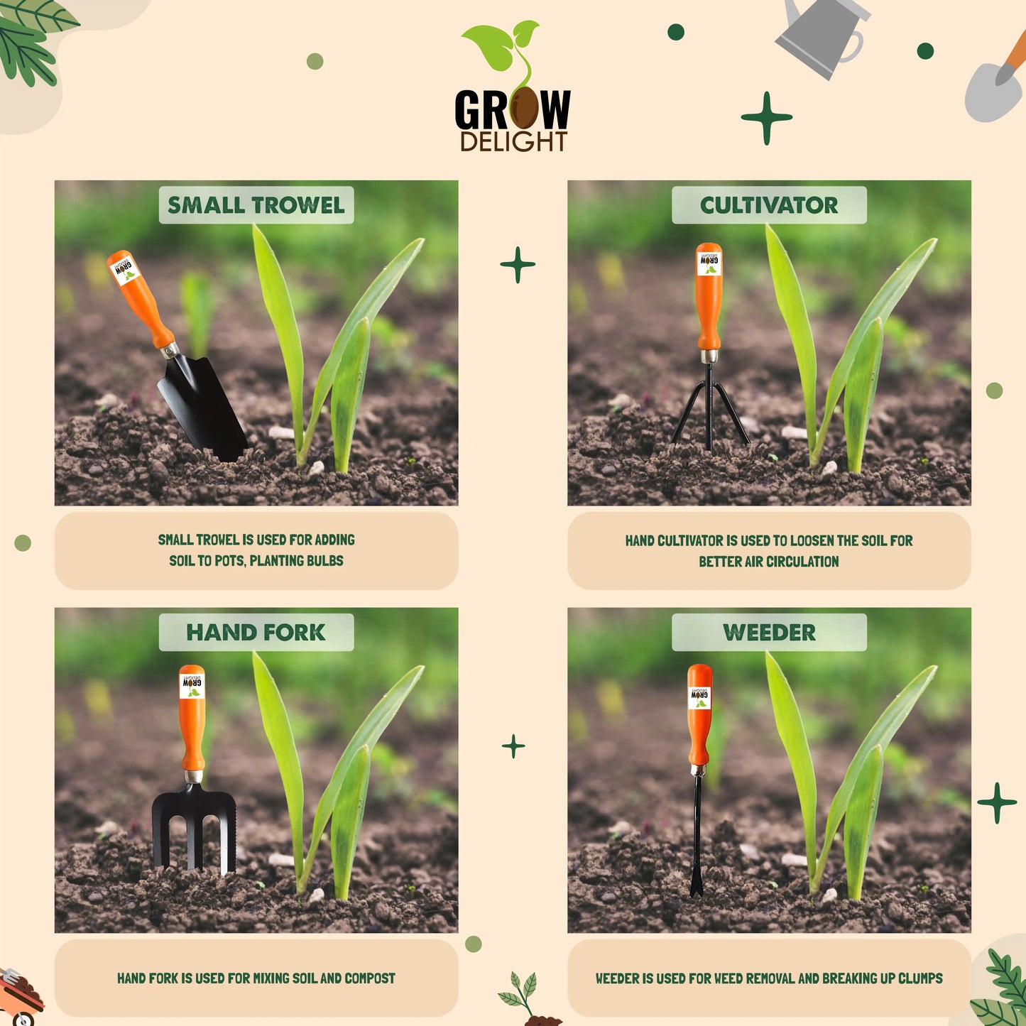 Grow Delight Gardening Tools Kit-9 piece