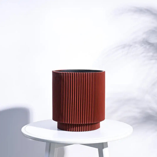 Ugaoo Planter Vase Cylinder Groove (Merlot Red)